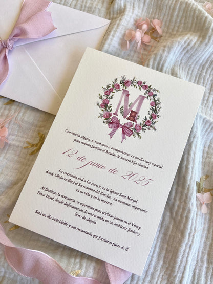 Invitación Bautizo "Corona Inicial Botánica"