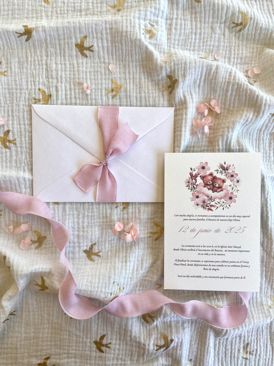 Invitación Bautizo "Ositas entre Flores"
