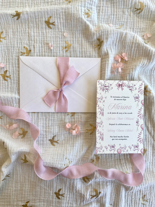 Invitación Bautizo "Animalitos Florales Rosa"
