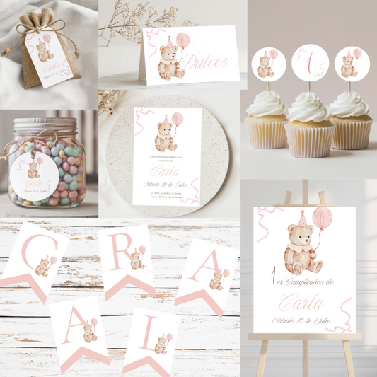 🐻 Pack digital de cumpleaños – Osito Rosa & Osito Azul 🐻