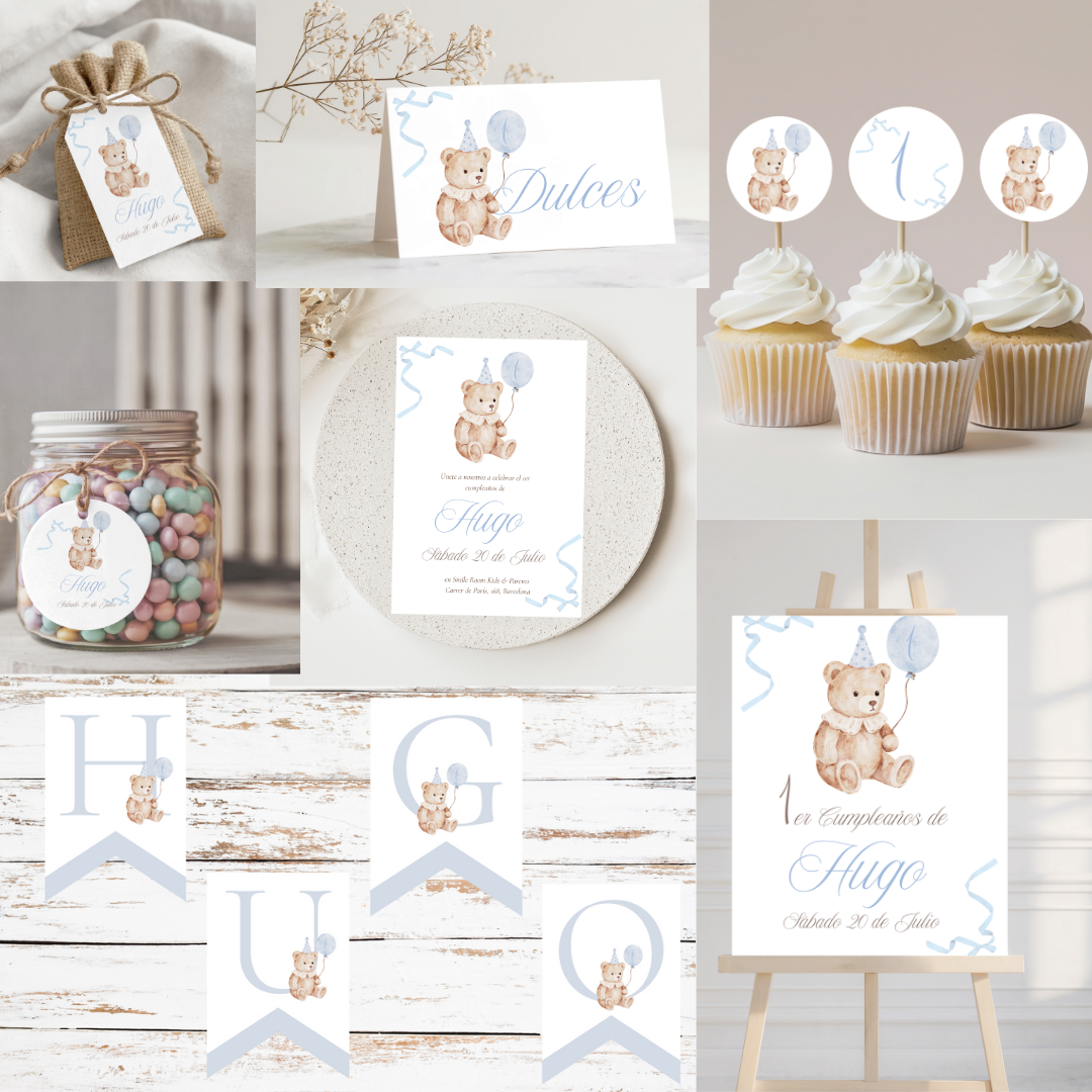 🐻 Pack digital de cumpleaños – Osito Rosa & Osito Azul 🐻
